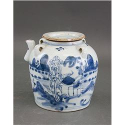 Chinese Blue and White Porcelain Teapot with Mark