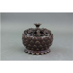 Chinese Bronze Lotus Censer with Thunderbolt Mark
