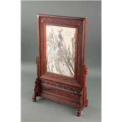 Chinese Marble Screen Panel with Frame and Stand