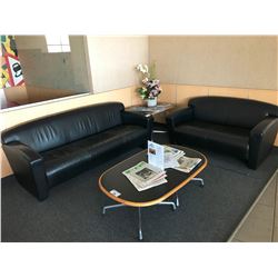 BLACK LEATHER SOFA AND LOVE SEAT