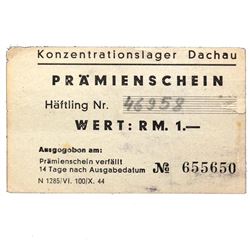 DACHAU CONCENTRATION CAMP 1RM COUPON/NOTE