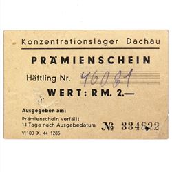 DACHAU CONCENTRATION CAMP 2RM COUPON/NOTE