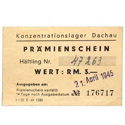 DACHAU CONCENTRATION CAMP 3RM COUPON/NOTE