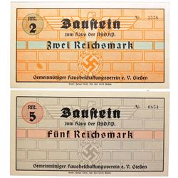 GERMANY GIESSEN NSDAP BAUSTEIN 2RM & 5RM NOTES