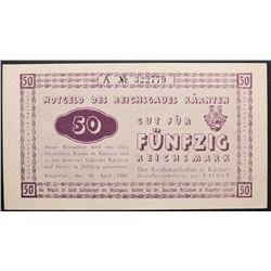 KLAGENFURT CARINTHIA AUSTRIA 1945 50RM EMERGENCY NOTE