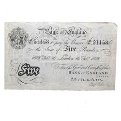 GREAT BRITAIN 1928 5 BANK OF ENGLAND WHITE NOTE