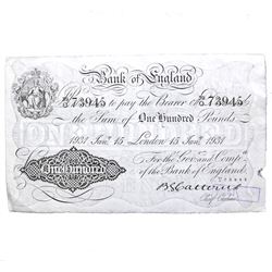 GREAT BRITAIN 1931 100 BANK OF ENGLAND WHITE NOTE