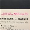 Image 4 : GERMAN OCCUPATION NORWAY 1940 5KR NARVIK SPAREBANK NOTE