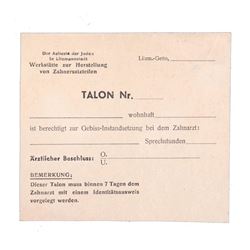 LITZMANNSTADT LODZ GHETTO DENTIST CERTIFICATE