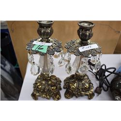 Two Candle Holders w/Tear Drop Crystals
