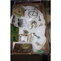 Box of Clock Keys, Skeleton Keys; 1819 Autograph Book; Black & White Pics; Cig. Boxes; etc.