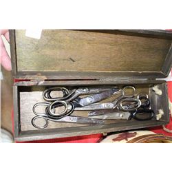 Wooden Box & 6 Pairs of Scissors