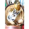 Image 1 : Basket with a Hip Flask & 3 Table Lighters