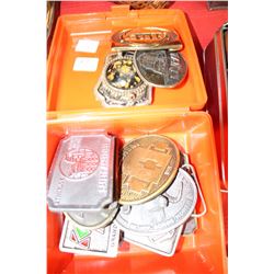 Orange Plastic Box with 12 Belt Buckles