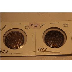 Cdn. Large Pennies (2) 1902; 1903