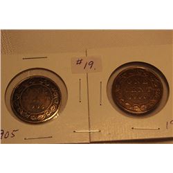 Cdn. Large Pennies (2) 1905; 1906