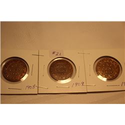 Cdn. Large Pennies (3) 1908; 1909; 1910