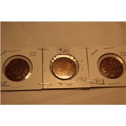 Cdn. Large Pennies (3) 1911; 1912; 1913