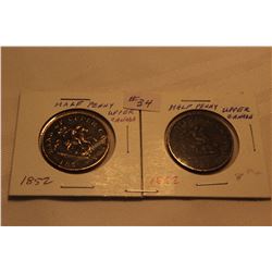 Upper Canada Half Pennies (2) 1852