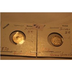 Silver 5 Cents (2) 1870; 1872 (1870 is Damaged)