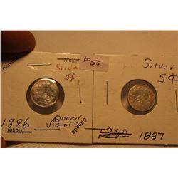 Silver 5 Cents (2) 1886; 1887