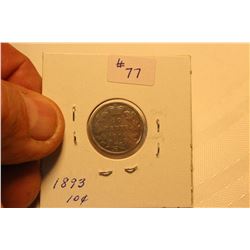 Silver 10 Cents 1893 (Flat to 3)