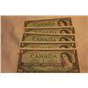 Image 1 : Cdn. One Dollar Bills (5) 1954 "Asterisk" Sequenced - AU