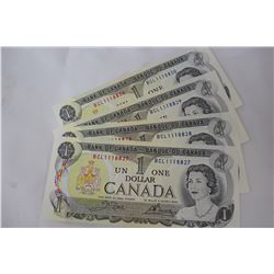 Cdn. Dollar Bills (4) 1973 - 4 sequenced bills