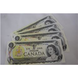 Cdn. Dollar Bills (4) 1973 - 4 sequenced bills