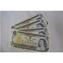 Cdn. Dollar Bills (4) 1973 - 4 sequenced bills