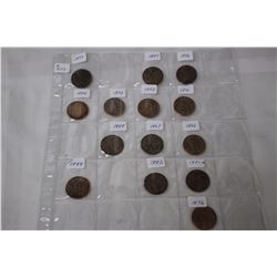 Cdn. One Cent Coins (15) 1899 to (some missing)