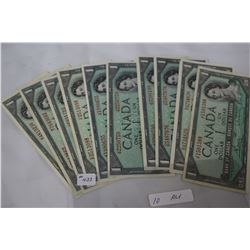 Cdn. Dollar Bills (10) 1954 - Modified
