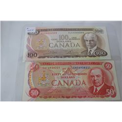 Cdn. 100 and 50 Dolar Bills - 1975 - Crow & Bouey