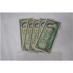 Cdn. One Dollar Bills (5) - 1954 - Replacements