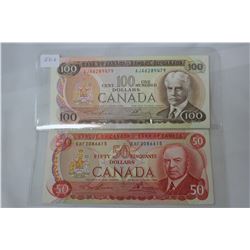 Cdn. 100 & 50 Dollar Bills - 1975 - Lawson & Bouey