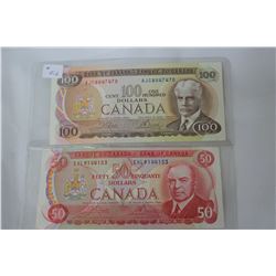 Cdn. 100 & 50 Dollar Bills - 1975 - Crow & Bouey