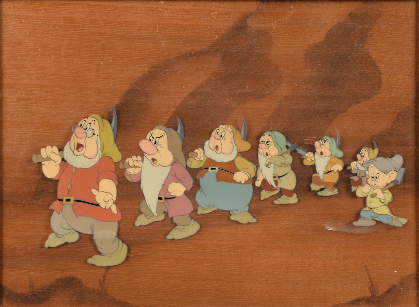 Bashful Doc Grumpy Happy Sleepy Sneezy And Dopey Production Cel bashful-doc-grumpy-happy-sleepy-sneezy-and-dopey-production-cel