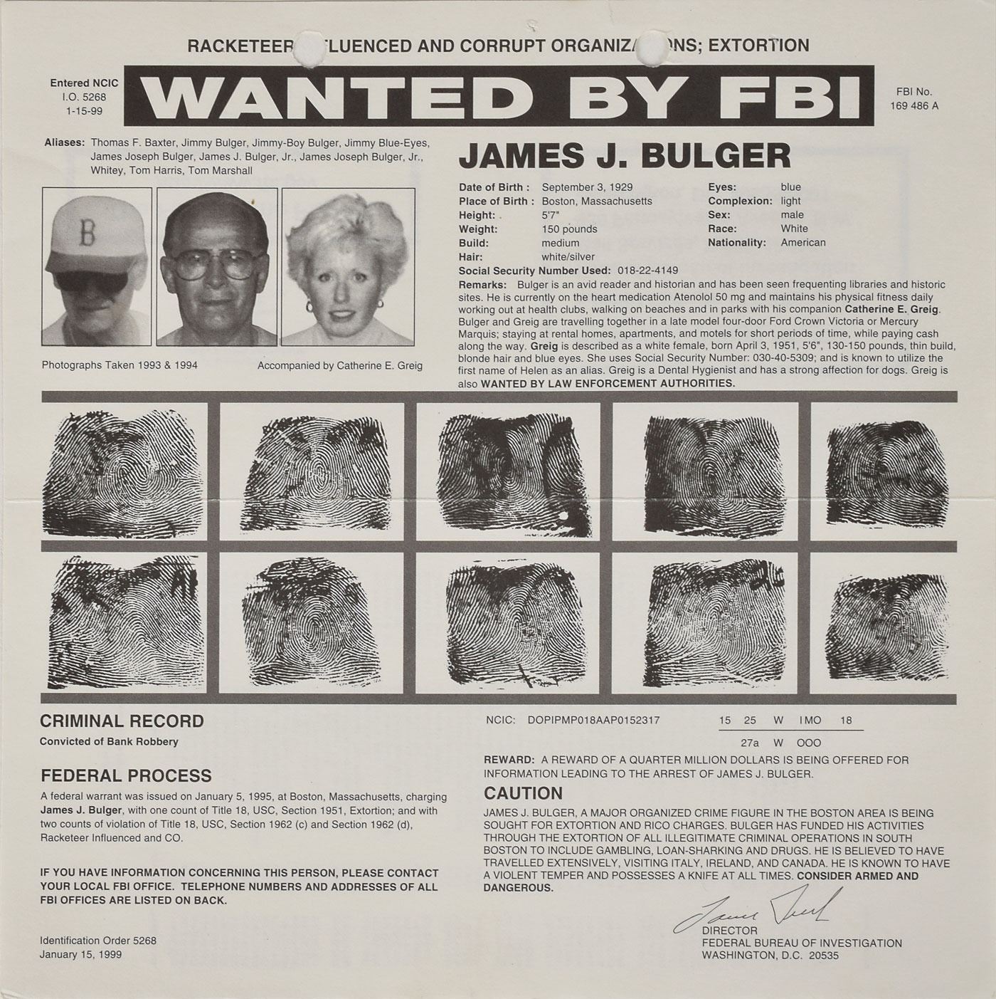 James ‘Whitey’ Bulger Wanted Poster