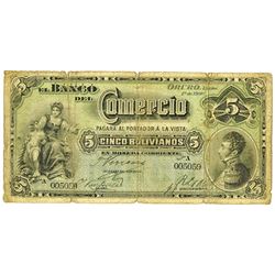 Banco Comercio, 1900 Issued Banknote.