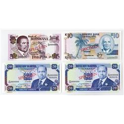 Bank of Botswana, Reserve Bank of Malawi, Central Bank of Kenya. 1992. Quartet of Specimens.