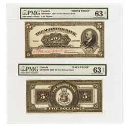 Molson's Bank, 1922 Face and Back Proofs.