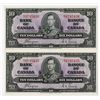 Image 1 : Bank of Canada, 1937 Issue Banknote Pair of 2 Consecutive High Grade Notes.