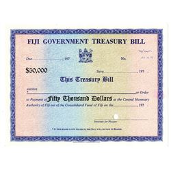 Fiji Government Treasury Bill, ca.1973 Specimen Certificate.