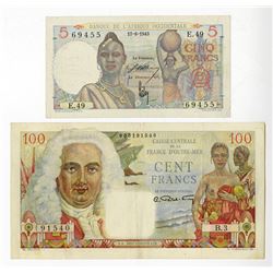 French Africa Banknote Pair, ca.1940's.