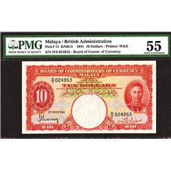 Board of Commissioners of Currency, Malaya, 1941 Issue.