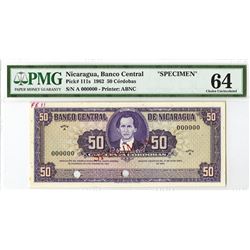 Banco Central de Nicaragua, 1962, Specimen Banknote.