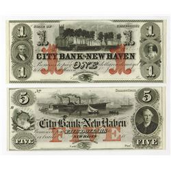 City Bank of New Haven, 18xx (ca.1850's) Obsolete Banknote Pair.