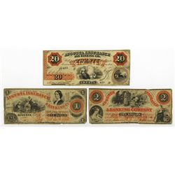 Augusta Insurance & Banking Co., 1860-61 Obsolete Banknote Trio.