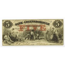 Bank of Greensborough, 1857 Obsolete Banknote.