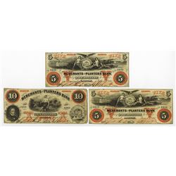 Merchants and Planters Bank, 1860 Obsolete Banknote Trio.